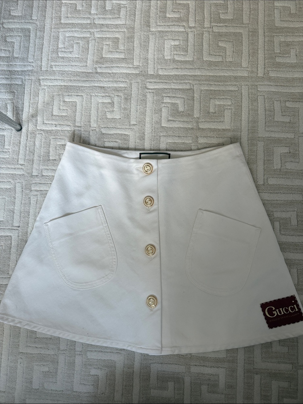 Gucci Cream denim Button-Front A-Line Mini Skirt